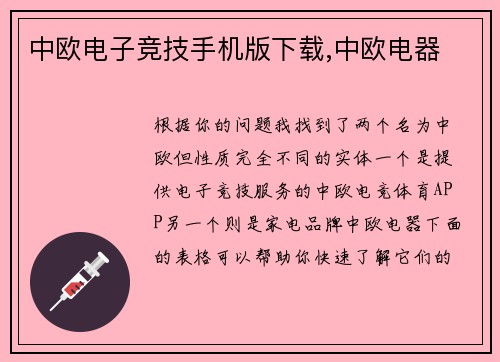 中欧电子竞技手机版下载,中欧电器